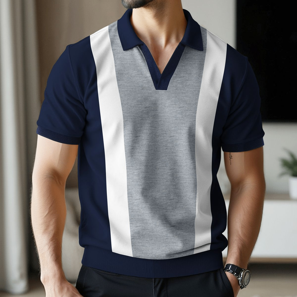 Men's Short-Sleeve Polo Shirt in a lightweight colour-block knit